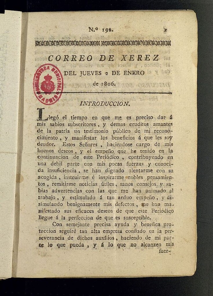 Miniatura de El Correo de Xerez del 2 de enero de 1806, nº 192