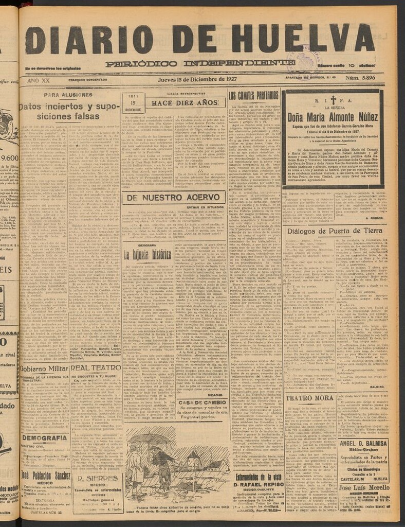 Miniatura de Diario de Huelva : periódico independiente del 15 de diciembre de 1927
