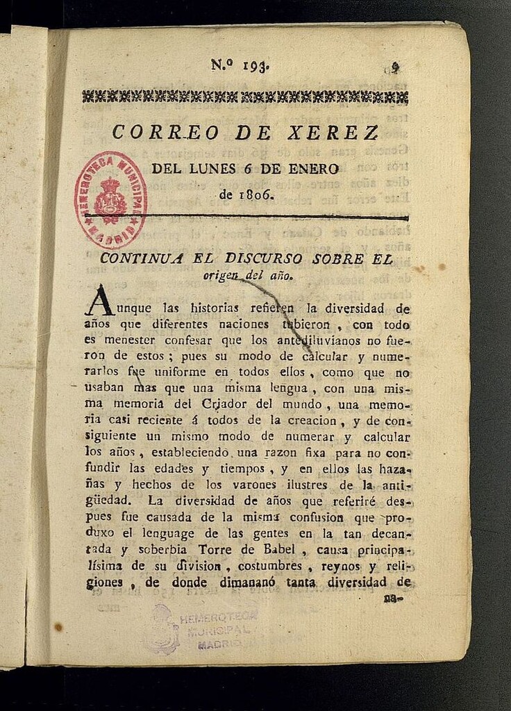 Miniatura de El Correo de Xerez del 6 de enero de 1806, nº 193