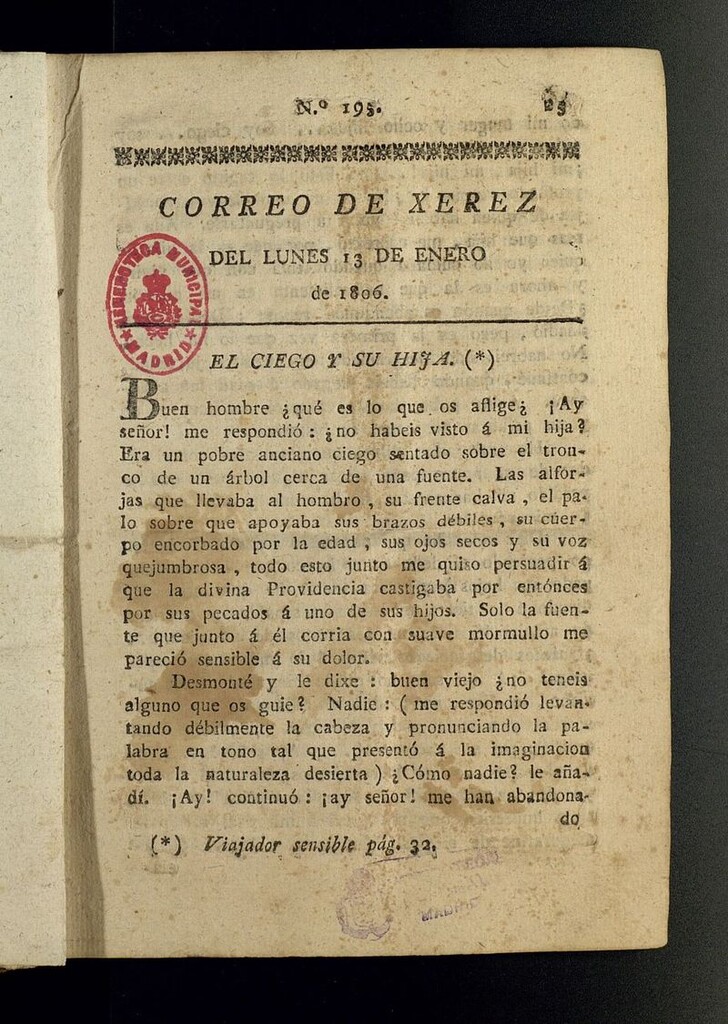 Miniatura de El Correo de Xerez del 13 de enero de 1806, nº 195