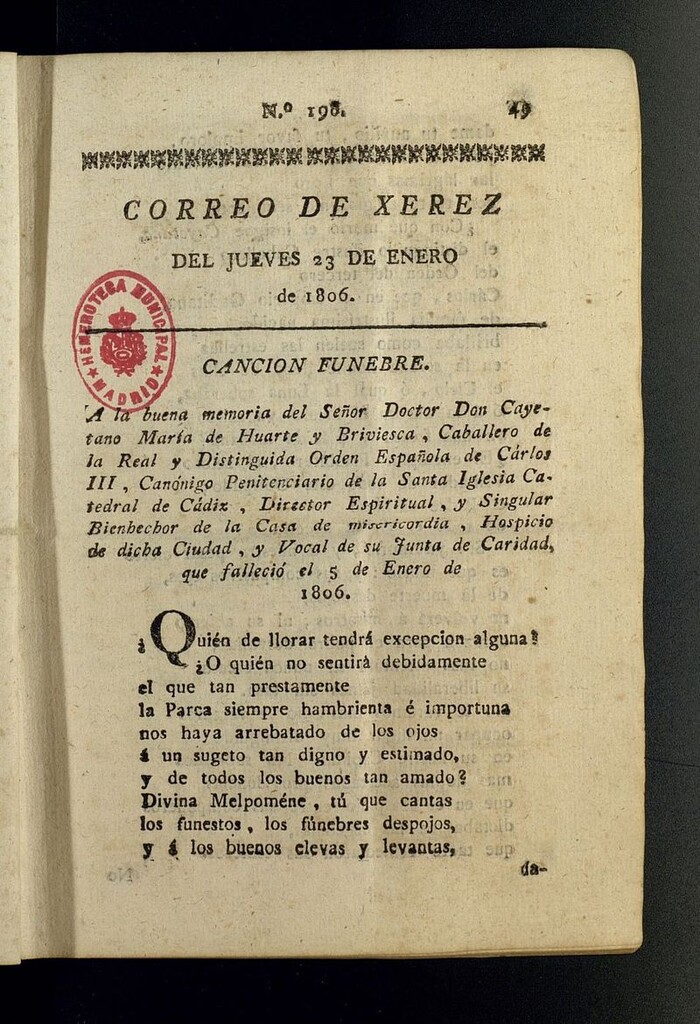Miniatura de El Correo de Xerez del 23 de enero de 1806, nº 198