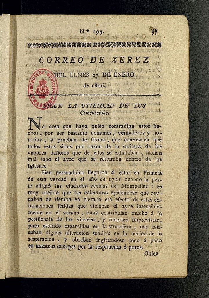 Miniatura de El Correo de Xerez del 27 de enero de 1806, nº 199