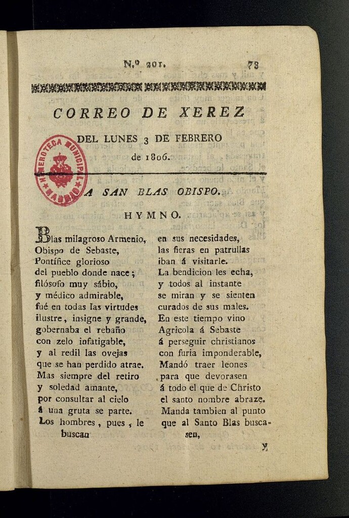 Miniatura de El Correo de Xerez del 3 de febrero de 1806, nº 201