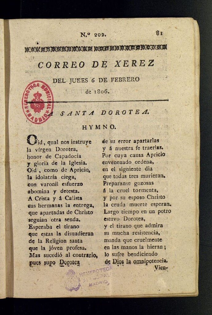 Miniatura de El Correo de Xerez del 6 de febrero de 1806, nº 202