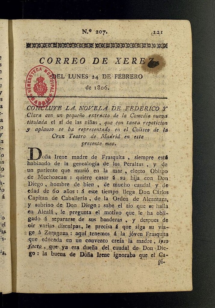 Miniatura de El Correo de Xerez del 24 de febrero de 1806. nº 207