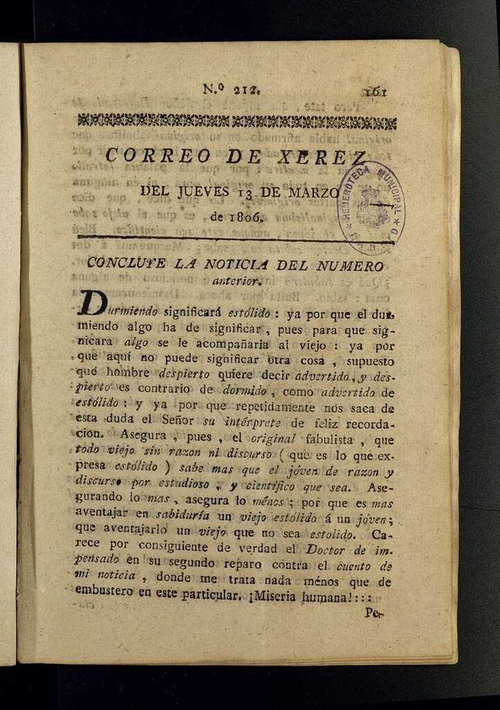 Miniatura de El Correo de Xerez del 13 de marzo de 1806, nº 212