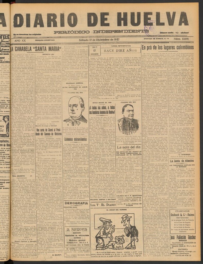 Miniatura de Diario de Huelva : periódico independiente del 17 de diciembre de 1927