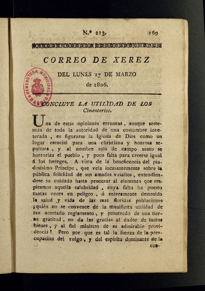 Miniatura de El Correo de Xerez del 17 de marzo de 1806, nº 213