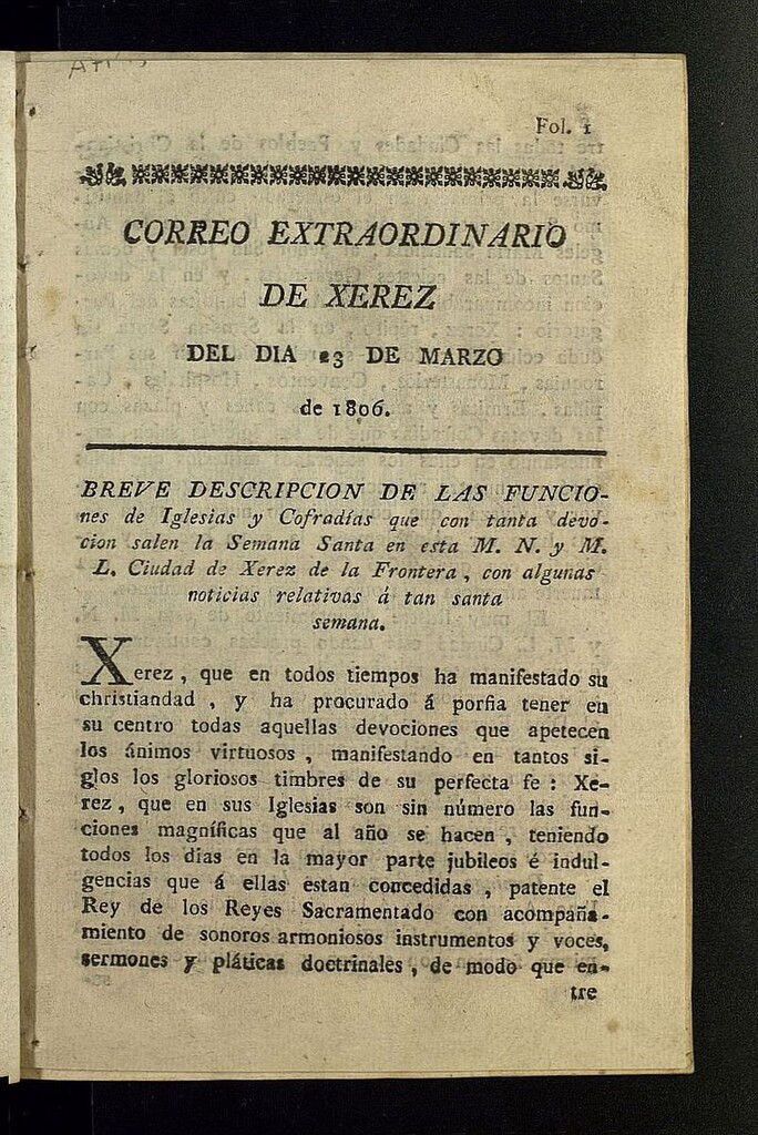 Miniatura de El Correo de Xerez del 23 de marzo de 1806, nº extraordinario