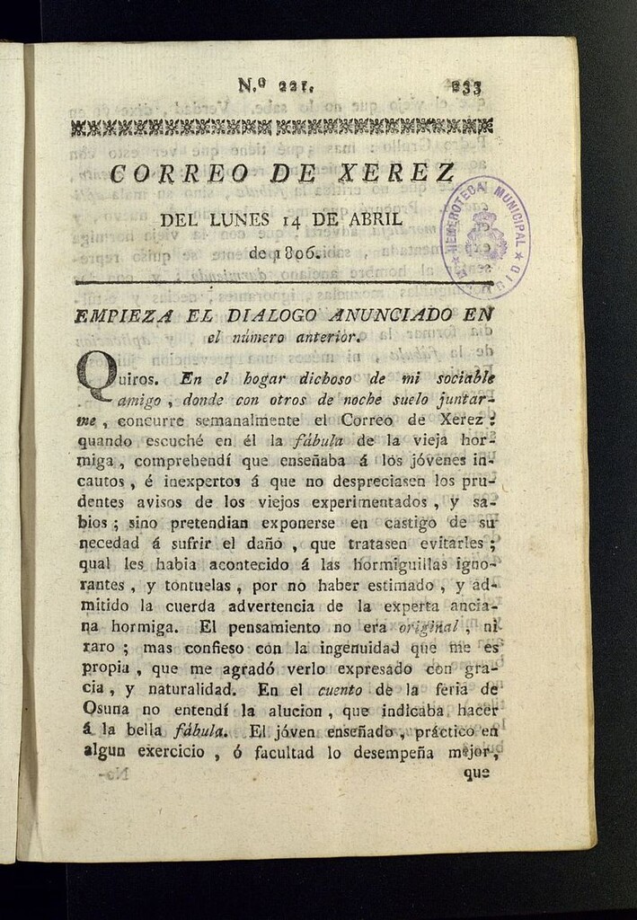 Miniatura de El Correo de Xerez del 14 de abril de 1806, nº 221