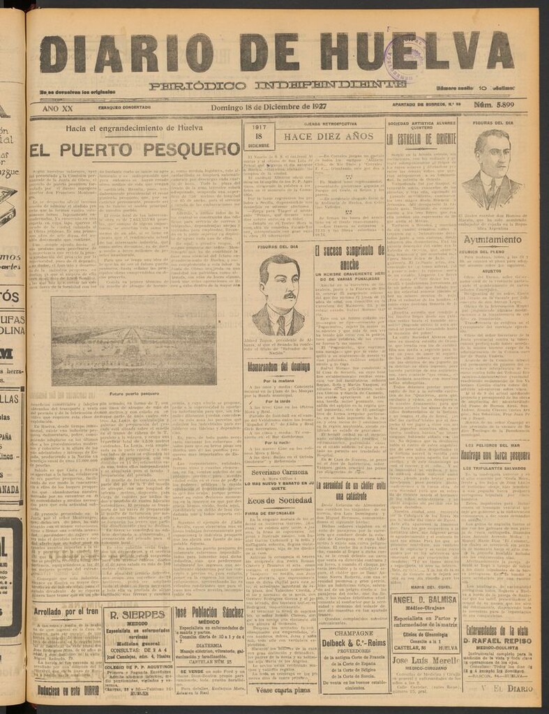 Miniatura de Diario de Huelva : periódico independiente del 18 de diciembre de 1927