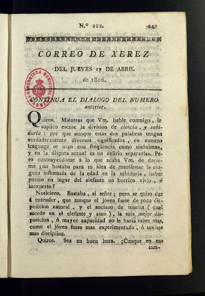 Miniatura de El Correo de Xerez del 17 de abril de 1806, nº 222
