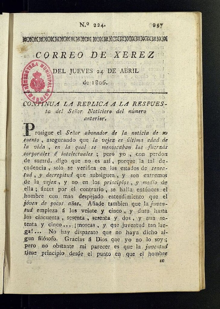 Miniatura de El Correo de Xerez del 24 de abril de 1806, nº 224