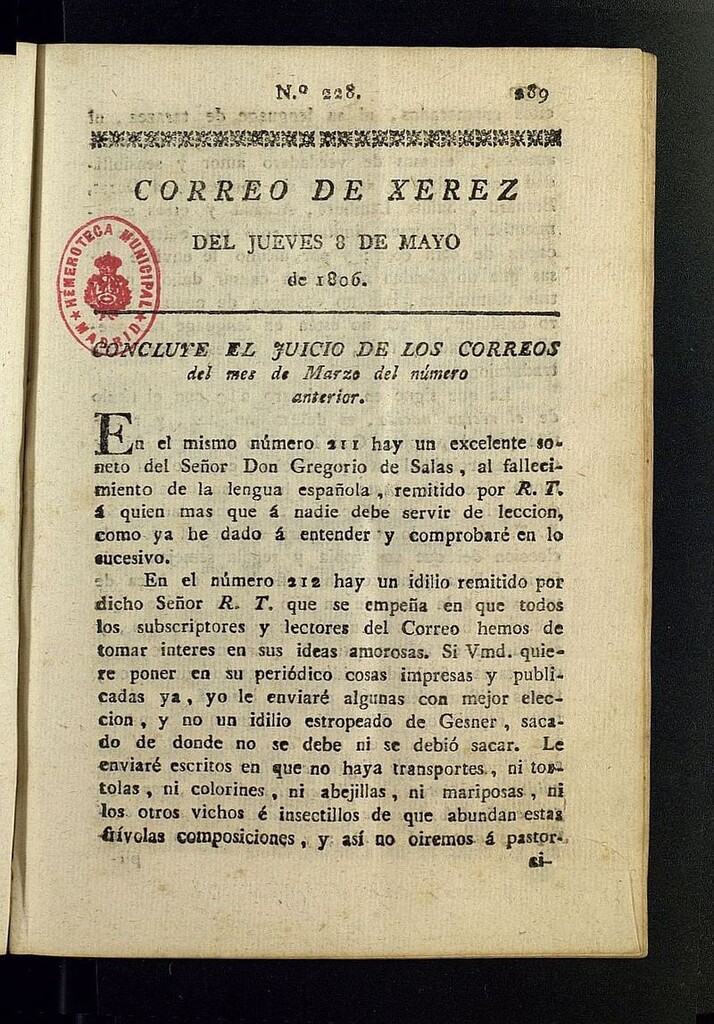 Miniatura de El Correo de Xerez del 8 de mayo de 1806, nº 228