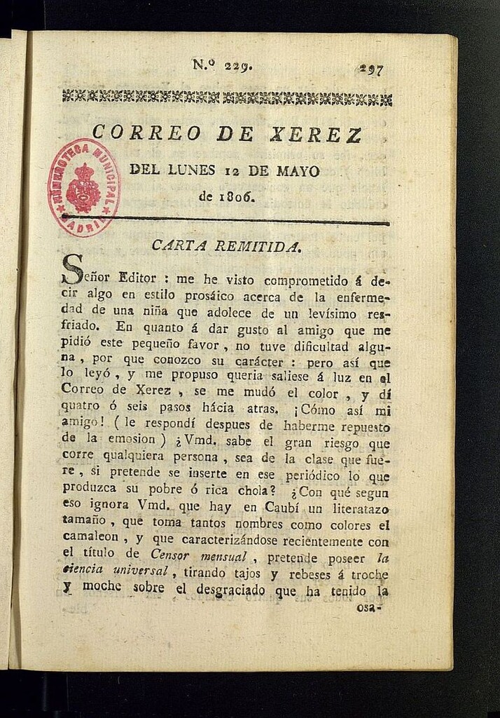 Miniatura de El Correo de Xerez del 12 de mayo de 1806, nº 229