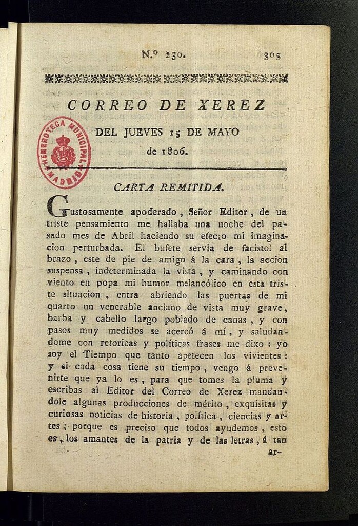 Miniatura de El Correo de Xerez del 15 de mayo de 1806, nº 230