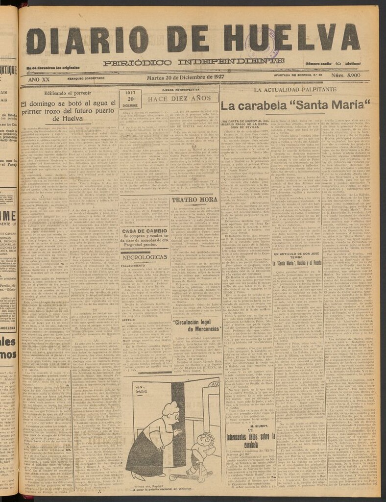 Miniatura de Diario de Huelva : periódico independiente del 20 de diciembre de 1927