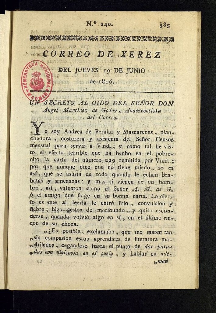 Miniatura de El Correo de Xerez del 19 de junio de 1806, nº 240