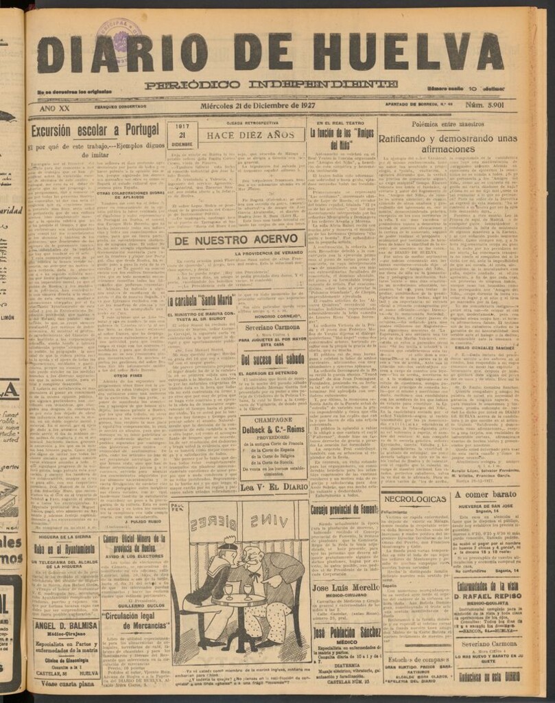 Miniatura de Diario de Huelva : periódico independiente del 21 de diciembre de 1927