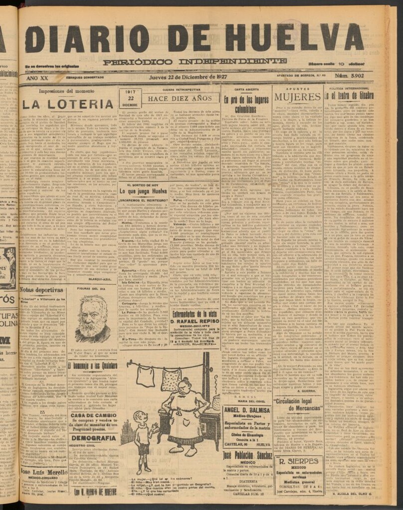 Miniatura de Diario de Huelva : periódico independiente del 22 de diciembre de 1927