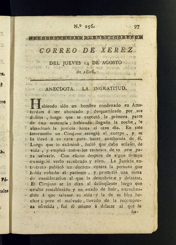 Miniatura de El Correo de Xerez del 14 de agosto de 1806, nº 256