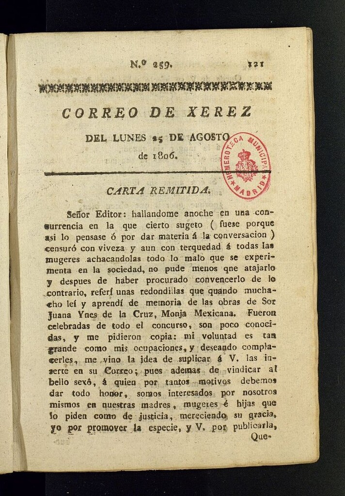 Miniatura de El Correo de Xerez del 25 de agosto de 1806, nº 259