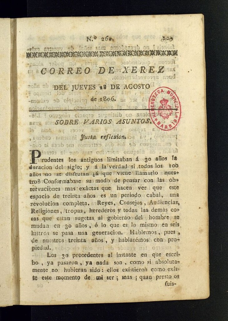 Miniatura de El Correo de Xerez del 28 de agosto de 1806, nº 260