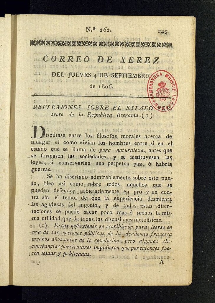 Miniatura de El Correo de Xerez del 4 de septiembre de 1806, nº 262