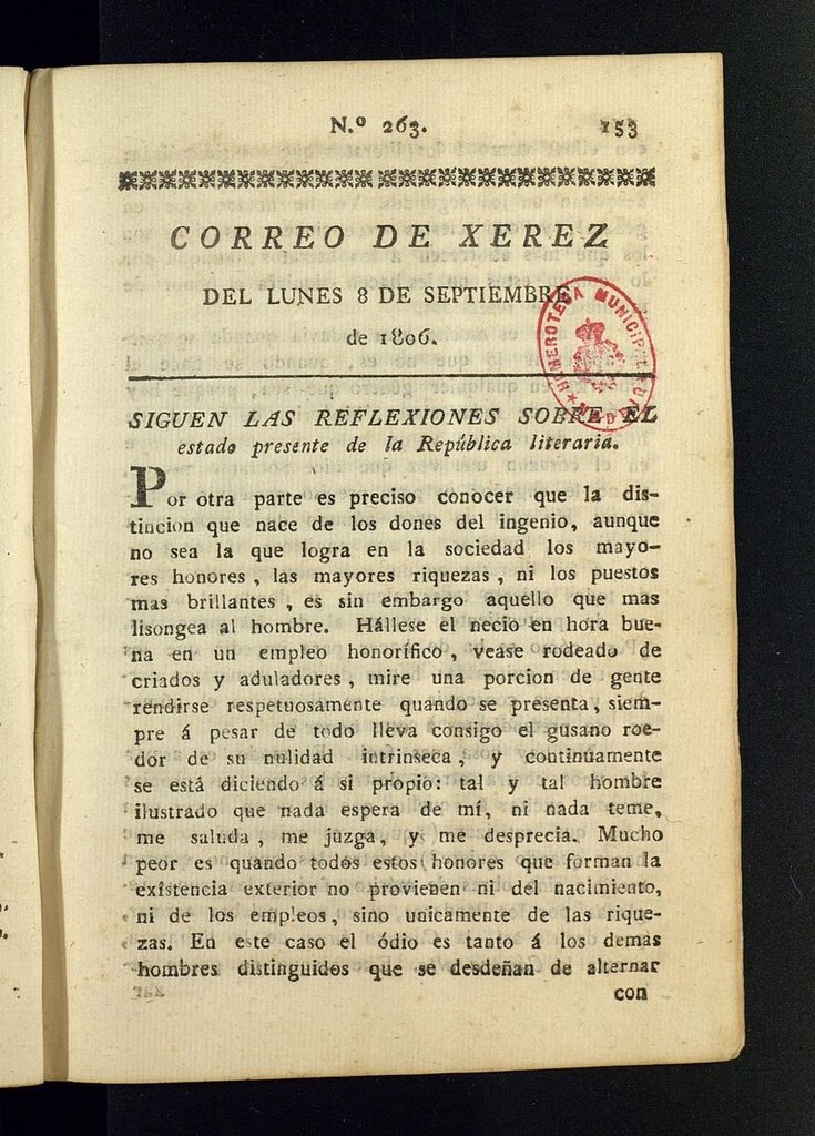 Miniatura de El Correo de Xerez del 8 de septiembre de 1806, nº 263