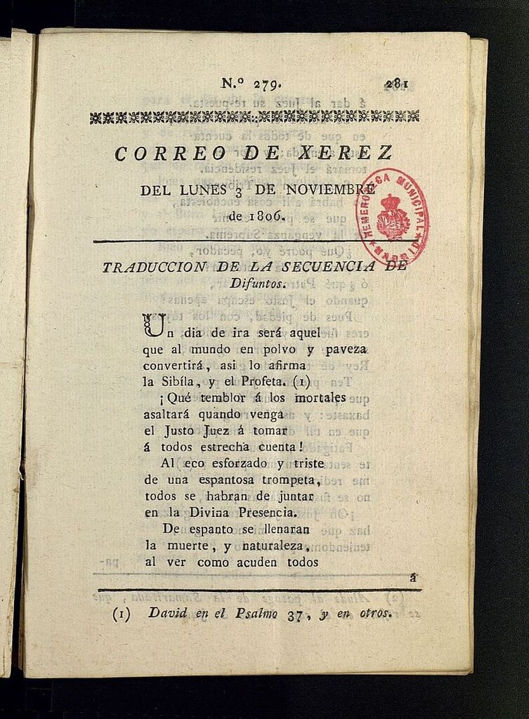 Miniatura de El Correo de Xerez del 3 de noviembre de 1806, nº 279