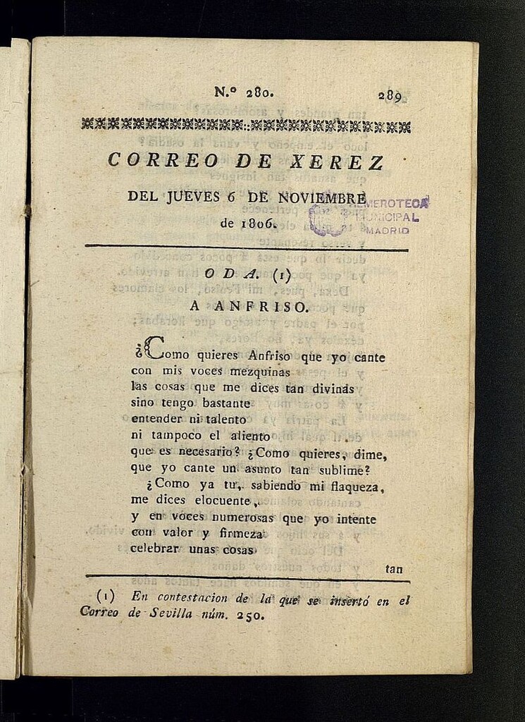 Miniatura de El Correo de Xerez del 6 de noviembre de 1806, nº 280