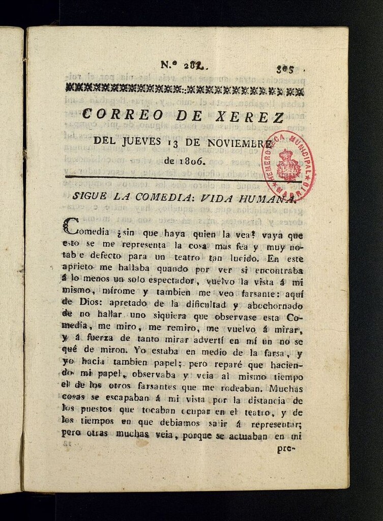 Miniatura de El Correo de Xerez del 13 de noviembre de 1806, nº 282