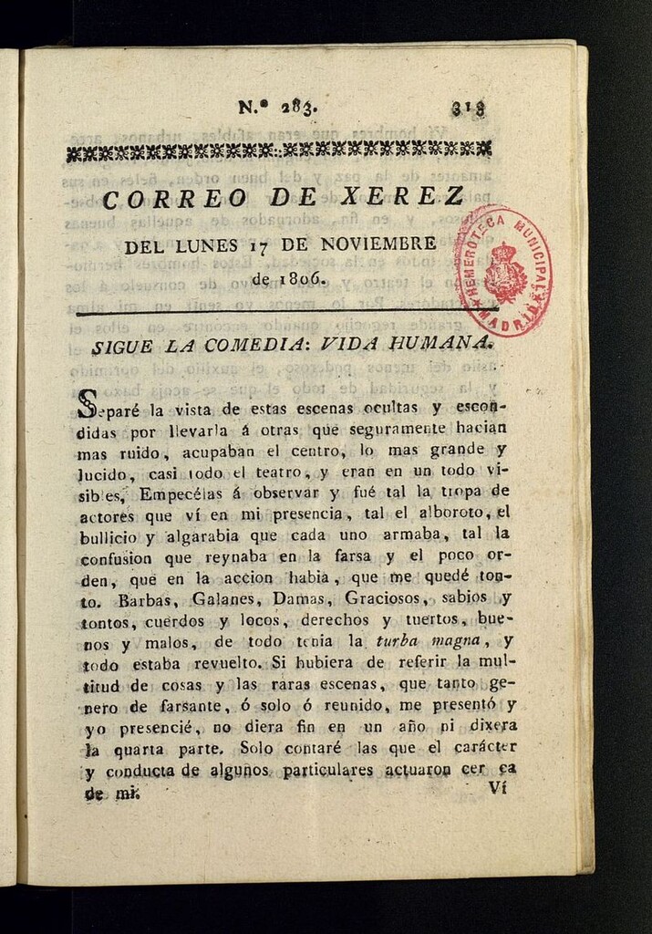 Miniatura de El Correo de Xerez del 17 de noviembre de 1806, nº 283