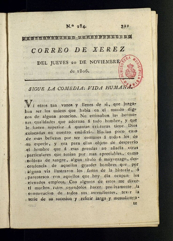 Miniatura de El Correo de Xerez del 20 de noviembre de 1806, nº 284