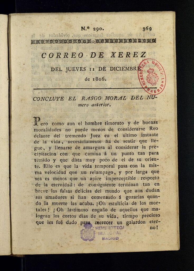 Miniatura de El Correo de Xerez del 11 de diciembre de 1806, nº 290