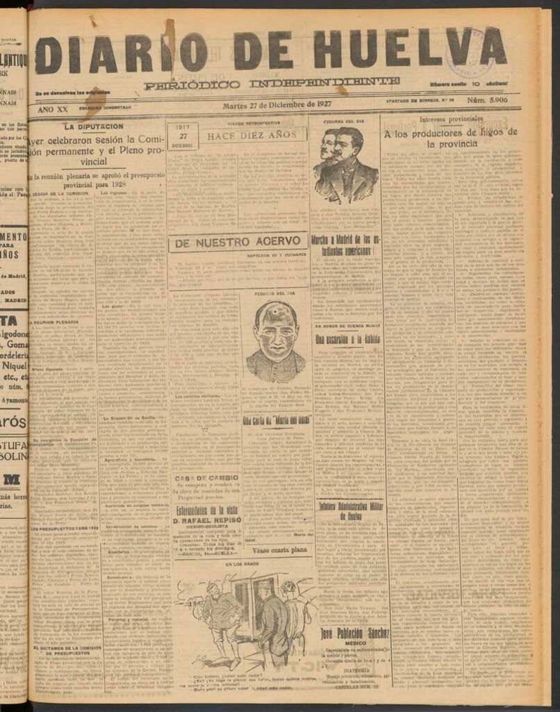 Miniatura de Diario de Huelva : periódico independiente del 27 de diciembre de 1927
