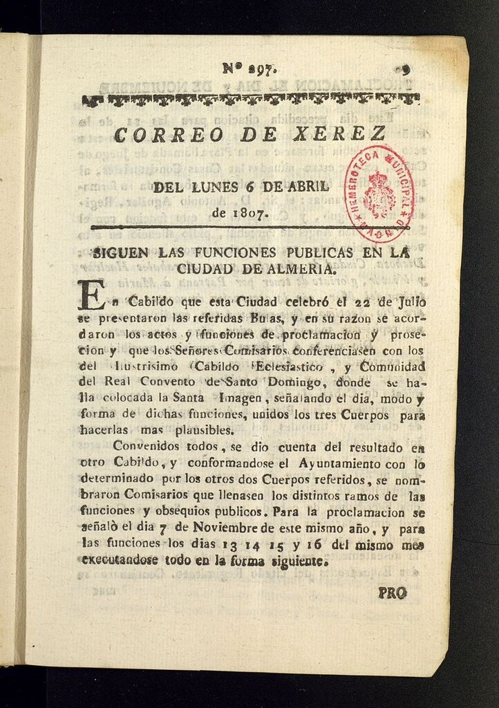 Miniatura de El Correo de Xerez del 6 de abril de 1807, nº 297