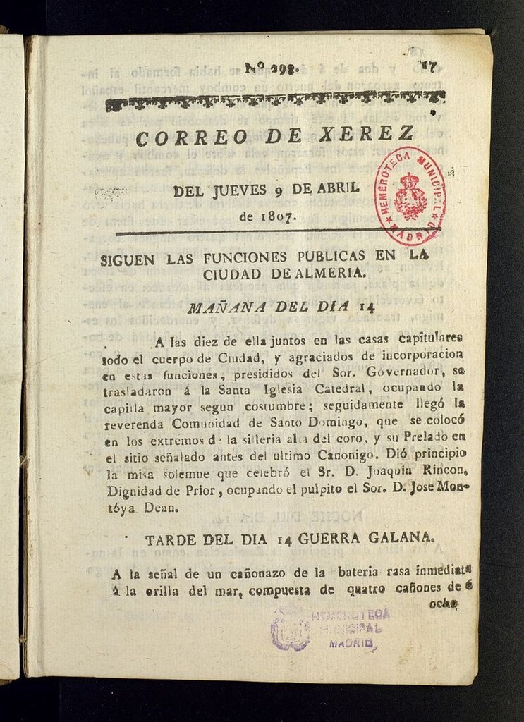 Miniatura de El Correo de Xerez del 9 de abril de 1807, nº 298