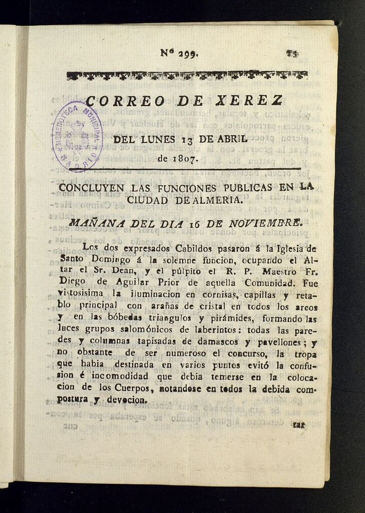 Miniatura de El Correo de Xerez del 13 de abril de 1807, nº 299