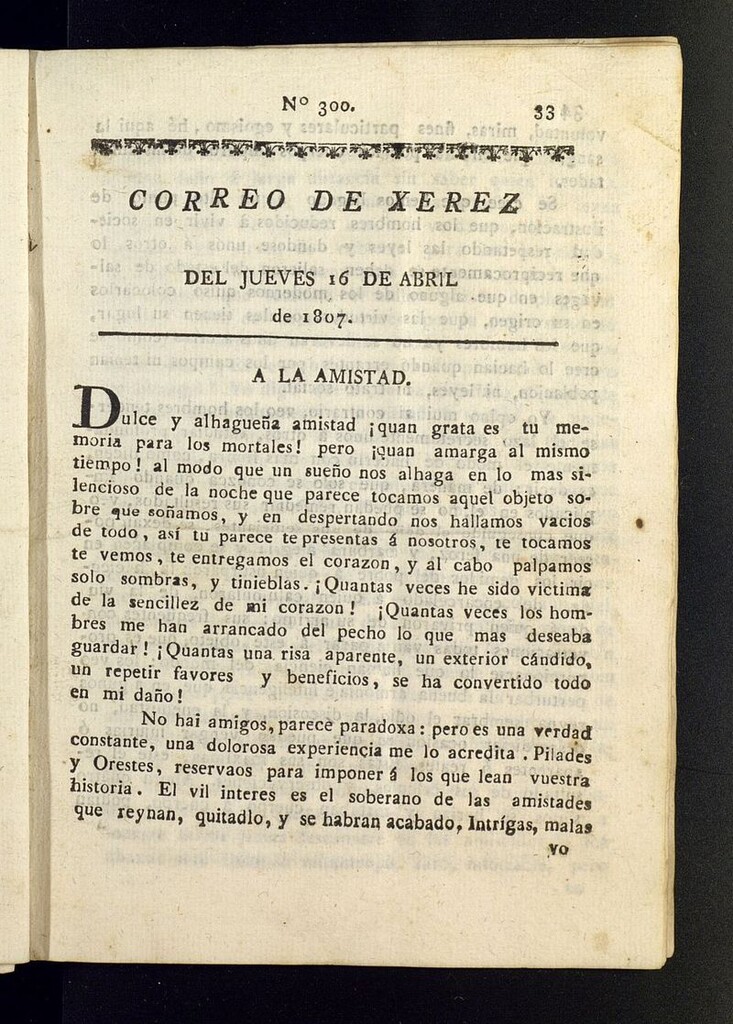 Miniatura de El Correo de Xerez del 16 de abril de 1807, nº 300