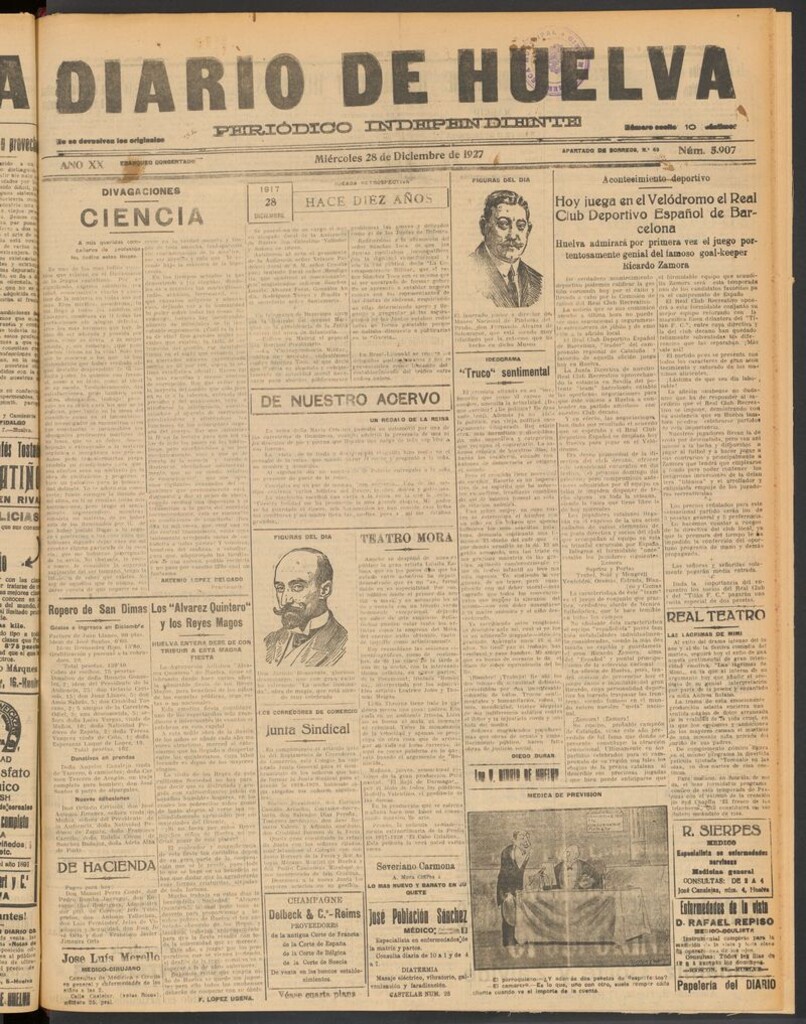 Miniatura de Diario de Huelva : periódico independiente del 28 de diciembre de 1927