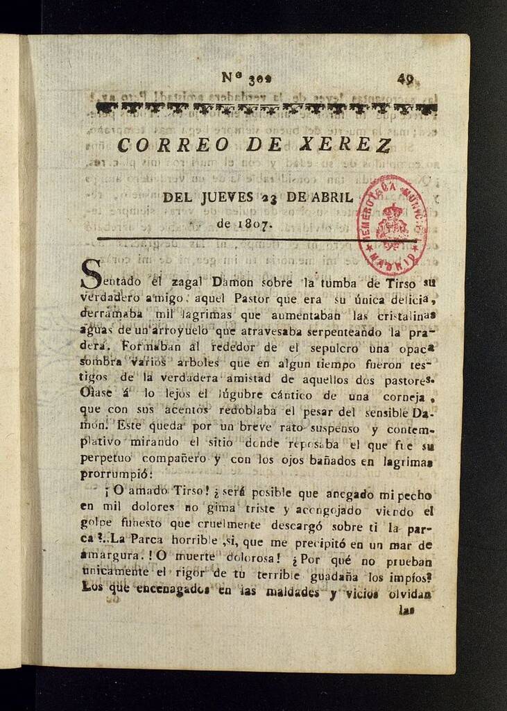 Miniatura de El Correo de Xerez del 23 de abril de 1807, nº 302