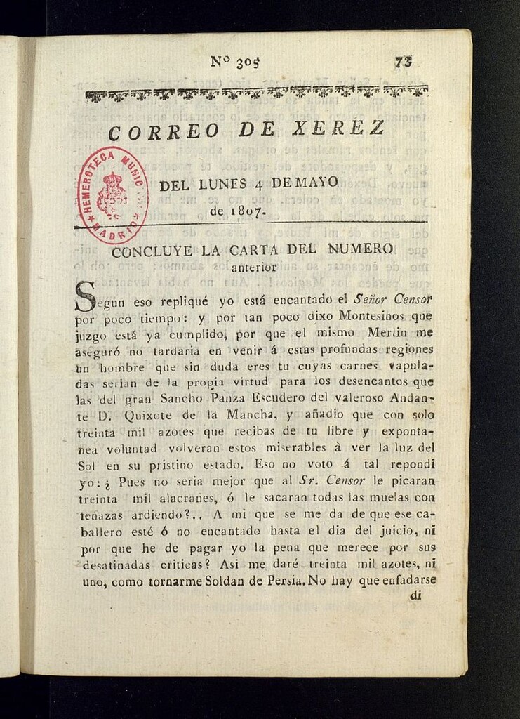 Miniatura de El Correo de Xerez del 4 de mayo de 1807, nº 305