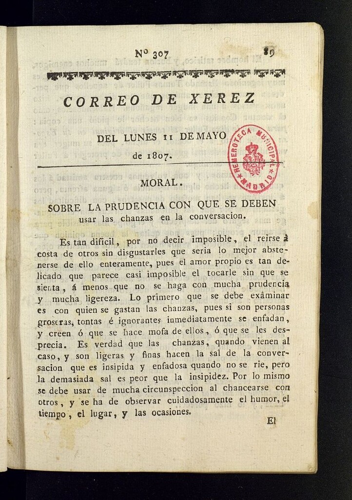 Miniatura de El Correo de Xerez del 11 de mayo de 1807, nº 307