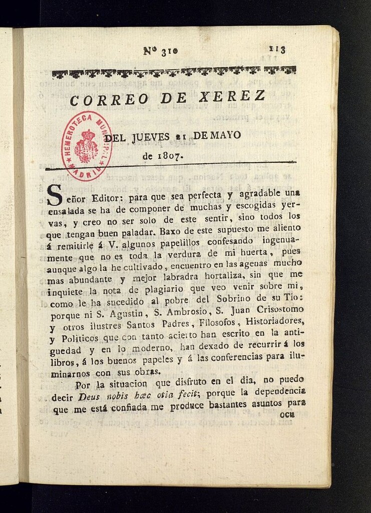 Miniatura de El Correo de Xerez del 21 de mayo de 1807, nº 310