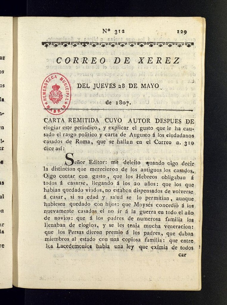 Miniatura de El Correo de Xerez del 28 de mayo de 1807, nº 312