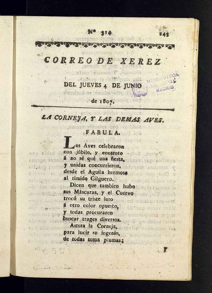 Miniatura de El Correo de Xerez del 4 de junio de 1807, nº 314