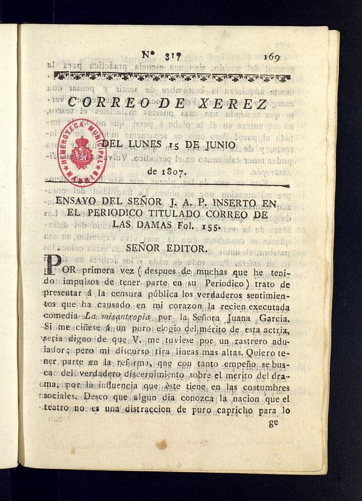 Miniatura de El Correo de Xerez del 15 de junio de 1807, nº 317