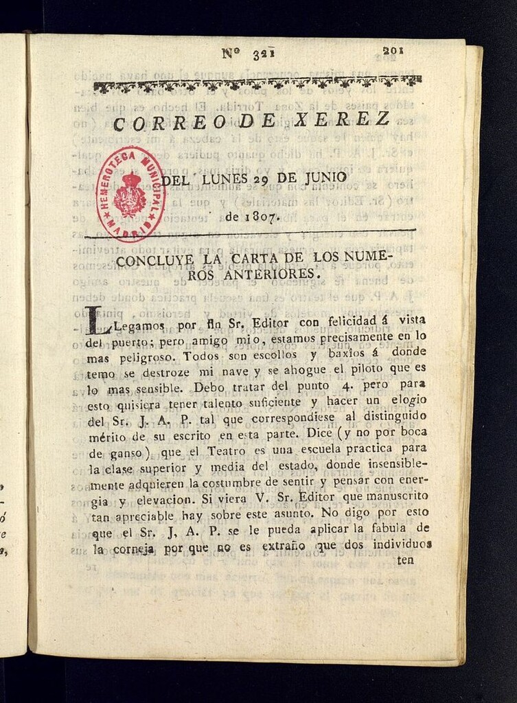 Miniatura de El Correo de Xerez del 29 de junio de 1807, nº 321