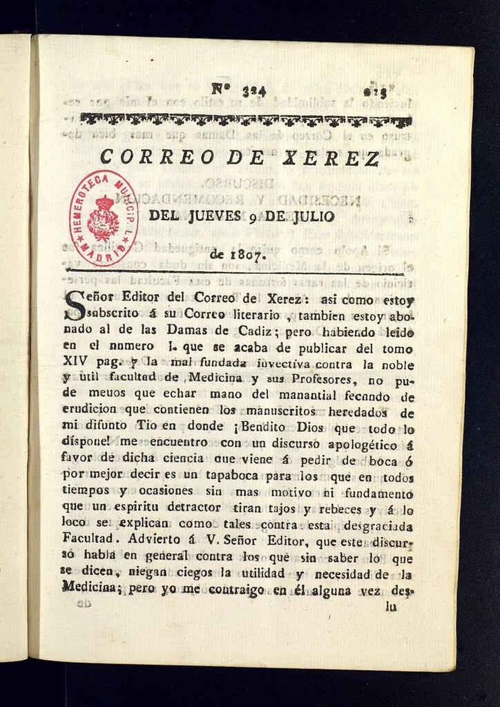 Miniatura de El Correo de Xerez del 9 de julio de 1807, nº 324